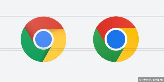 Links: Altes Chrome-Logo (von 2014) vs. neues Chrome-Logo (rechts)
