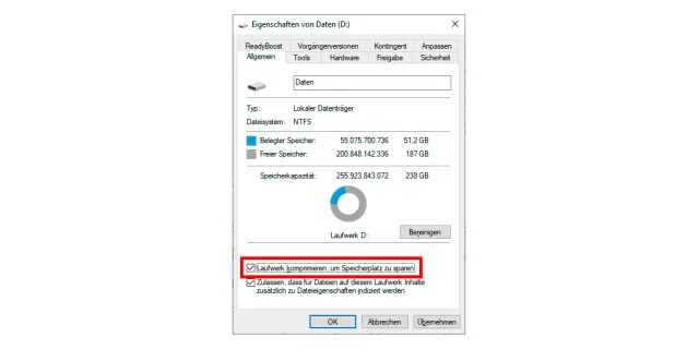 Die NTFS-Komprimierung von Windows lässt sich leicht aktivieren, sollte aber nur auf Daten-Laufwerken und nicht auf der Systempartition zum Einsatz kommen.