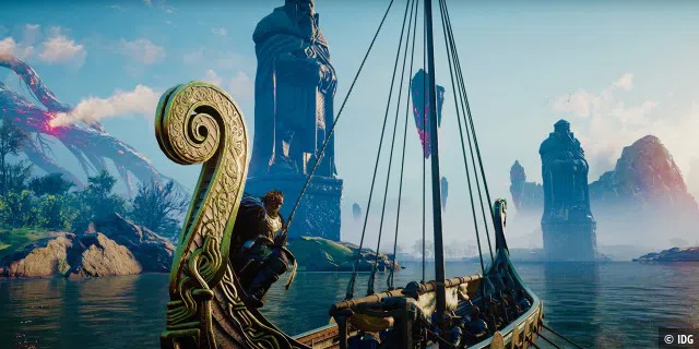 Bei wem kommt bei dieser Aussicht mit den Zwergenstatuen auch ein Gefühl von Der Herr der Ringe auf? Ubisoft Sofia fängt diese neue Fantasy-Welt wirklich atemberaubend schön ein.