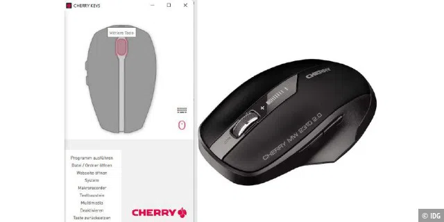 Mehrtastenmaus und Einstelltool von Cherry: So wie dieser Hersteller bieten auch andere Firmen Programme, mit denen sich die Tasten ihrer PC-Mäuse individuell belegen lassen.