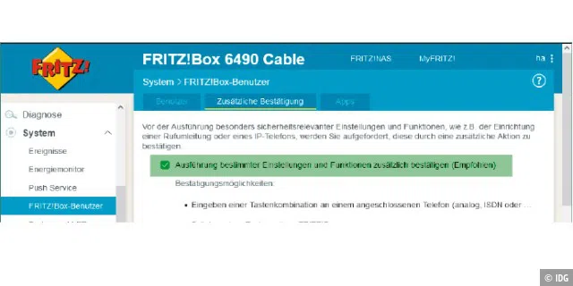 Etliche Funktionen sind trotz korrekter Anmeldung mit den Fritzbox- Tools nicht erreichbar. Verursacher ist diese Einstellung in der Fritzbox- Konfiguration.