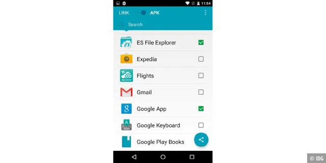Apps transferieren: Die App MyAppSharer kann auf dem Smartphone per Google Play installierte Apps kopieren. Die APKs lassen sich dann wiederum unter Linux in Waydroid installieren.