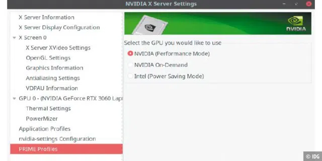 Grafikadapter wechseln: Ist der Nvidia-Treiber installiert, lässt sich über das Tool Nvidia X Server Settings die Intel-GPU aktivieren. Danach kann man auch Wayland verwenden.