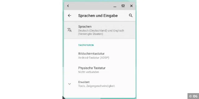 Android-Einstellungen: Standardmäßig startet Waydroid mit englischsprachiger Oberfläche. In den „Einstellungen“ kann man als Sprache auch „Deutsch“ aktivieren.