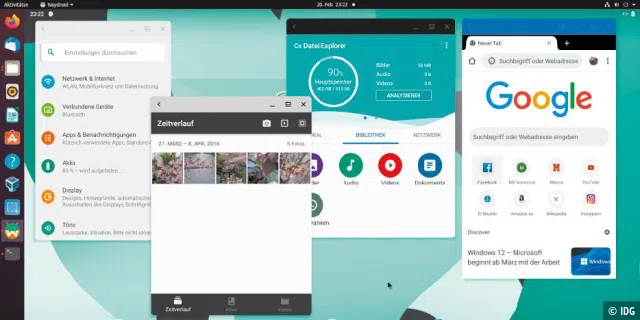 Waydroid startet ein vollständiges Android-System in einem Fenster. Sinnvolle Apps müssen Sie jedoch selbst nachinstallieren, was auch über Google Play möglich ist.