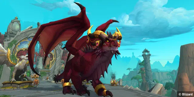 Als Draycthr können wir uns jederzeit in einen Drachen verwandeln. WoW bleibt aber Wow, der eher realistische Look des CGI-Trailers überträgt sich also nicht auf die Grafik von World of Warcraft: Dragonflight.