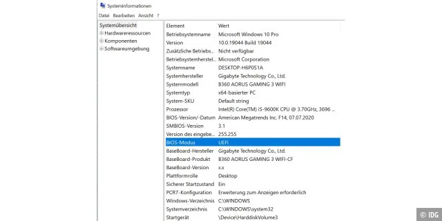 Nur wenn die Windows-Systeminformation bestätigt, dass der Rechner im Uefi-Modus läuft, lässt sich Windows 11 installieren.