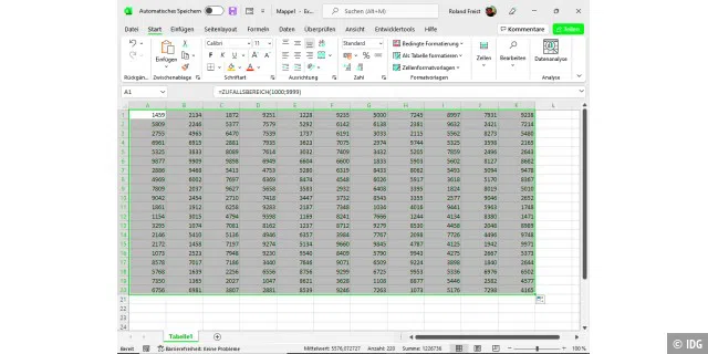 Excel erzeugt auf Wunsch Zufallszahlen mit beliebiger Länge und in frei wählbarer Anzahl. So können Sie etwa für Präsentationen schnell Beispieltabellen aufbauen.