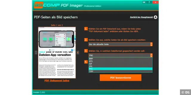 Mit dem Ascomp PDF Imager 2.0 wandeln Sie PDFs in Bilder und umgekehrt um.