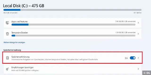 Mit der Funktion „Speicheroptimierung“ von Windows halten Sie den Datenmüll auf Ihrer SSD automatisch in Grenzen und sparen so wertvollen Speicherplatz.