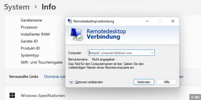 Auch wenn der Fernzugriff auf PCs mit Windows 10 und 11 Home zunächst möglich scheint (oben), läuft Windows Remote Desktop nur in der Pro-Version des Betriebssystems.