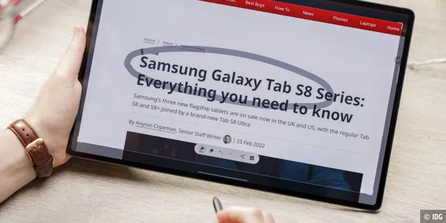 Auch ohne die optionale Tastatur ist das Galaxy Tab S8 Ultra gut fürs Arbeiten geeignet. Dafür sorgt unter anderem der S Pen.