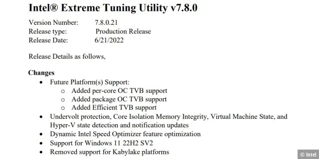 Release-Notes von Intels XTU v7.8.0