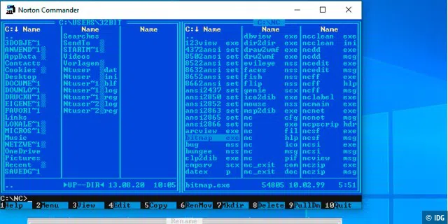 F5 & Co.: Viele Anwender bedienten den Norton Commander über die Funktionstasten. Der Dateimanager ist legendär, läuft aber nicht mehr auf Windows-PCs mit 64-Bit-Architektur.