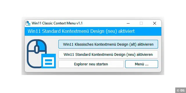Windows 11 Classic Context Menu heißt das Ein-Klick-Tool, mit dem Sie Bedienung und Design des Windows-Explorers unter Windows 11 schnell zwischen „alt“ und „neu“ wechseln.