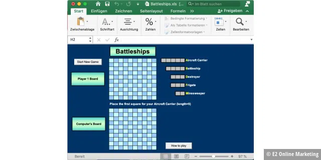 Schiffeversenken in Excel gibt es in verschiedenen Versionen.
