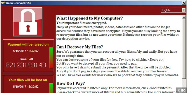 Die Ransomware Wannacry infizierte im Jahr 2017 mehr als 230.000 Rechner weltweit und verschlüsselte einen Teil der Benutzerdaten. Das geforderte Lösegeld lag damals bei vergleichsweise bescheidenen 300 US-Dollar.