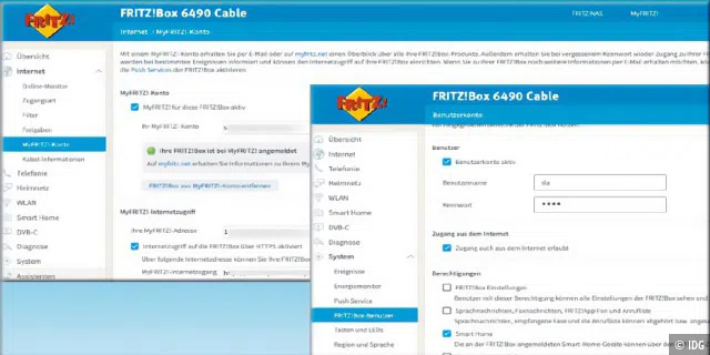 Fritzbox als VPN-Server: Dazu muss „MyFritz“ aktiviert und einem Nutzer der Zugang per VPN erlaubt werden.