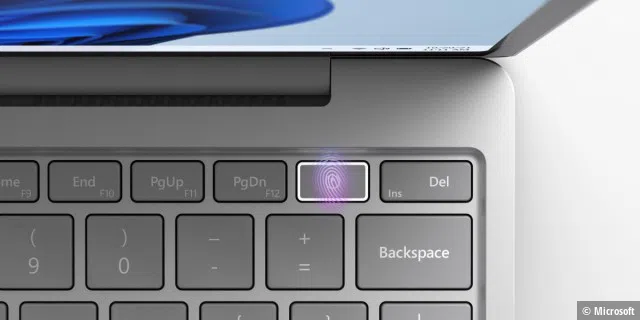 Ein Fingersensor sitzt im Einschaltknopf des Surface Go 2 - außer bei der günstigsten Variante.