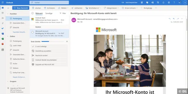Outlook Online ist ideal, um mit einer Outlook-Mailadresse (.de oder .com) erreichbar zu sein.