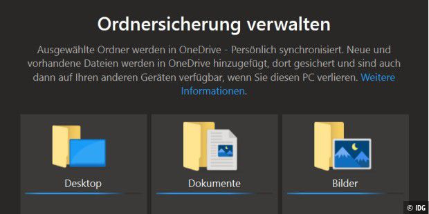 Mit Onedrive synchronisieren Sie alles vom Windows-Desktop sowie alle Dateien und Verzeichnisse der Nutzer- Ordner „Dokumente“ und „Bilder“ in die Microsoft- Cloud.