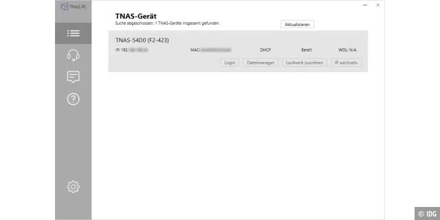 Im Netzwerk lässt sich das NAS-System Terramaster F2-423 am einfachsten über das Hilfstool TNAS PC finden.