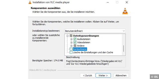 In mancher Software lassen sich die eigenen Einträge ins Kontextmenü ohne Zusatztools ändern oder löschen. Beim VLC Media Player müssen Sie das schon beim Setup festlegen.