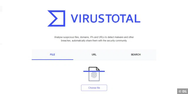 Auf der Webseite Virustotal überprüfen Sie verdächtige Dateien mit bis zu 70 Virenscannern.