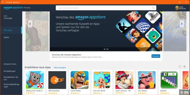 Der Amazon Appstore mit Apps und Spielen ist als Preview in Windows 22H2 enthalten.